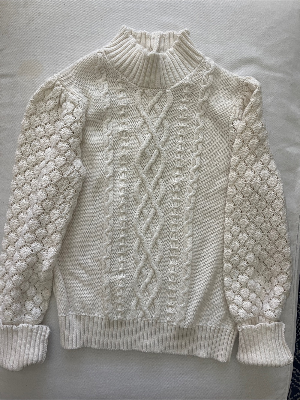 JANIE AND JACK Girls Size 14 White Cable Knit Sweater
